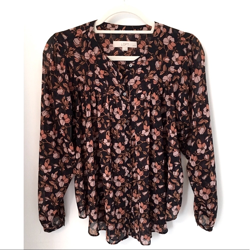 Ann Taylor LOFT Floral Semi-Sheer Blouse